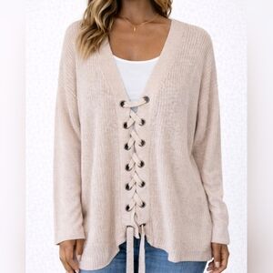 Miracle Women's Lace-Up Cream Sweater